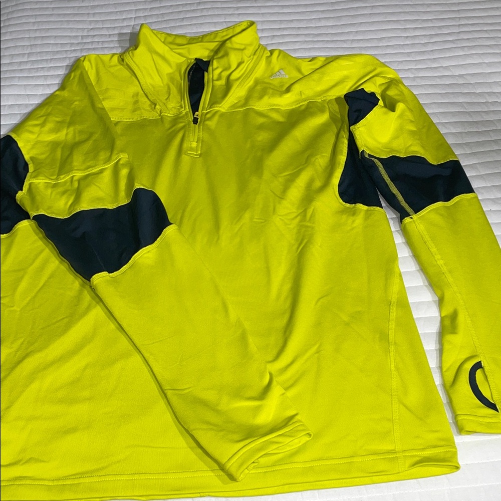 Adidas Neon Yellow and Navy Half-Zip Top